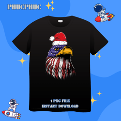 Patriotic American Bald Eagle USA Flag Red Santa Hat HolidayPng, Png For Shirt, Png Files For Sublimation, Digital Downo
