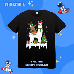Sloth Riding Llama Reindeer Funny Santa Hat Christmas PajamaPng, Png For Shirt, Png Files For Sublimation, Digital Downl