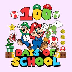 Mario 100 Days Of School PNG, Cartoon 100 Days Of School Png, Happy 100 Days Of School SVG, Boy Girl Cartoon Png