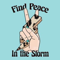 Find Peace in the Storm PNG, Mental Health Quote Peace Sign Hand Lightning Bolt Digital Download