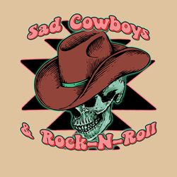 Sad Cowboy & Rock-N-Roll PNG, Rock and Roll Cowboy Hat Skeleton Skull Western Retro Groovy