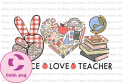 Peace Love Teacher Retro Subliamtion Png