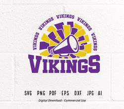 Vikings Cheer SVG PNG, Vikings Mascot svg, Vikings svg, Vikings Shirt svg, School Spirit svg, Cheer Megaphone, Vikii46