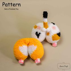 Cute corgi bottom and kitten butt amigurumi crochet doll pattern