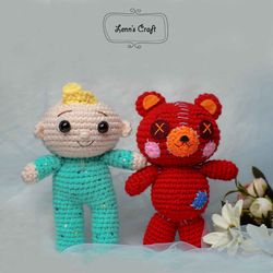 Amigurumi crochet pattern Baby JJ and teddy bear cocomelon
