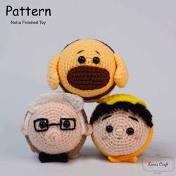 Crochet amigurumi pattern Tsum Tsum Up ! Russel, Carl, Dug