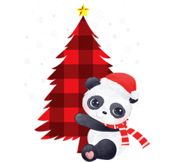 Panda Christmas Santa Hat Tree Plaid Family Matching Outfits