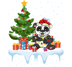 Xmas Lighting Tree Santa Hat Panda Christmas Premium