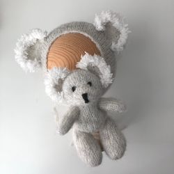 newborn photo prop koala set: koala, matching bonnet