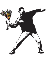 Banksy graffiti Protest anarchist throwing flowers Thrower Make Art not war on white background HD H