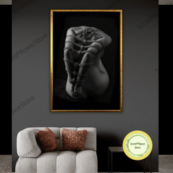 erotic wall art, canvas print, tied hands artwork, intimate decor, bdsm canvas, framed canvas ready to hang