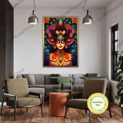 Masked Woman Painting Canvas Print, Artwork, Art Print, Portrait of Masked Woman, Wall Decor, Framed Canvas Ready To Han