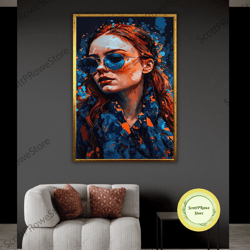 portrait of woman with glasses canvas print, red-haired sexy artwork, cool girl artprint, framed canvas ready to hang