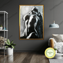 Naked Woman Canvas Print, Pencil Drawing, Ready To Hang, Framed Wall Decor, Female Figure Art
