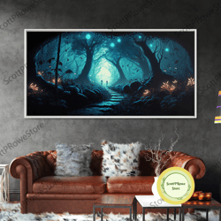 Beautiful Fantasy Art, Framed Canvas Print, Moonlit Forest Floor Fantasy Concept Art