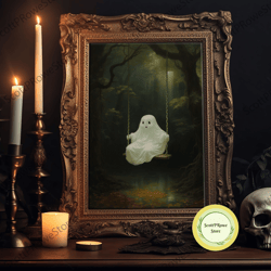 Cute Lil Boo, Ghost Print, Halloween Canvas Art, Framed Canvas Print, Funny Halloween Decor, Ghost Art, Victorian Goth A