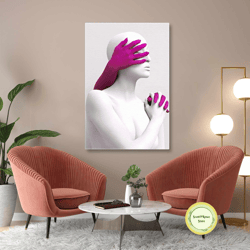 Sculpture Wall Art, Pink Hands Canvas Art, Luxury Wall Decor, Roll Up Canvas, Stretched Canvas Art, Framed Wall Art Pain