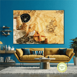 Sea Star Compass Beach Sea Paper Beach Roll Up Canvas, Stretched Canvas Art, Framed Wall Art Painting