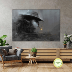 Silhouette Of Woman In A Smoking Hat Roll Up Canvas, Stretched Canvas Art, Framed Wall Art Painting