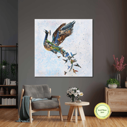 Simurgh Bird Emerald Phoenix Flying Birds Roll Up Canvas, Stretched Canvas Art, Framed Wall Art Painting