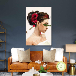 Woman Wall Art, Red Rose Canvas Art, Living Room Wall Decor, Roll Up Canvas, Stretched Canvas Art, Framed Wall Art Paint