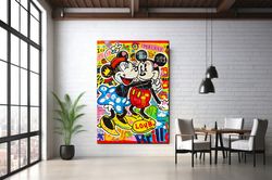 Banksy Mickey Mouse Pop Art, Cartoon Graffiti Design, Banksy Lover Canvas, Multicolor Graffiti Canvas, Banksy Mickey Mou