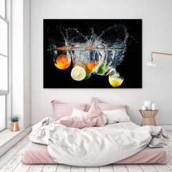 Fresh Fruits Canvas, Waterdrop Design, Kitchen Decor Print On Poster, Satsuma Citrus Canvas