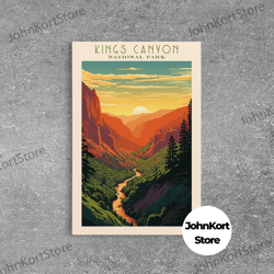 Kings Canyon National Park, California Travel Art, National Park Print, Minimalist Travel Art, Midcentury Modern Retro S