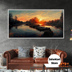 Lake Sunset Oil Painting On Canvas, Canvas Print, Ready To Hang Gallery Wrapped Nature Canvas Print, Lake Art, Lake Life