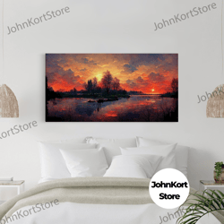 Lake Sunset Oil Painting On Canvas, Canvas Print, Ready To Hang Gallery Wrapped Nature Canvas Print, Lake Art, Lake Life
