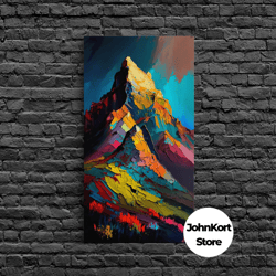 Mount Noshaq, Mountain Art, Mountain Landscape Wall Art, Framed Canvas Print, Abstract Oil Painting Print, Mountains Of