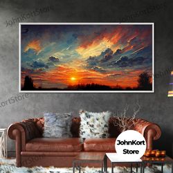 mountain sunset oil painting on canvas, canvas print, ready to hang gallery wrapped nature canvas print