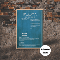 paloma cocktail recipe - bar cart art - bar decor - framed canvas print - blueprint art - patent art - home bar decor -