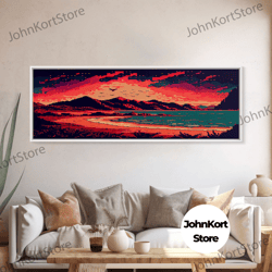 pixel art, framed canvas print, beautiful red landscape art, pixel art print, art landscape, landscape artist, landscape