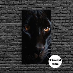 portrait of a predator, black cat, black panther photography, framed canvas print, wood frame wall art