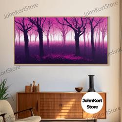 Purple Haunted Forest, Surreal Abstract Trippy Psychedelic Art, Ready To Hang Canvas Print, Framed Wall Art