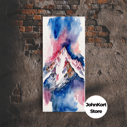red, white and blue mountain landscape watercolor, framed canvas print, colorful unique wall art