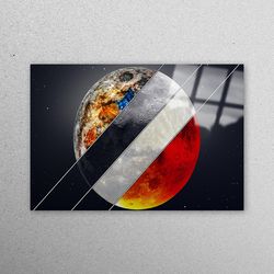 glass printing, glass wall decor, workplace decor, galaxy wall decor, moon landscape workplace decor, cosmos workplace d