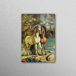 Glass Printing, Wall Art, Mural Art, The horses of Apollo, Oil Painting Print, Giorgio de Chirico Glass Art, Horse Glass