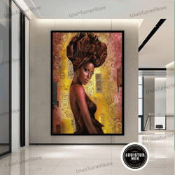 Decorative Wall Art, American Woman Canvas Painting, Black Woman Canvas Print, Sexy Woman Painting With Ethnic Woman Art