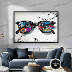 decorative wall art, banksy cool glasses graffiti wall art, banksy mural quate,graffiti sunglasses canvas art, colorful
