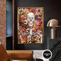decorative wall art, floral skull canvas print, boho skull canvas art print, sugar skull canvas art, gothic flower skull