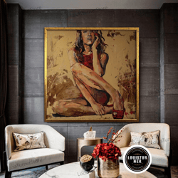 decorative wall art, sexy woman in red shoes, nude body canvas, woman art, bedroom, nude canvas print, sexy body decor,