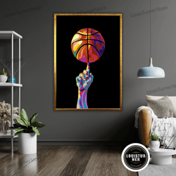 decorative wall art, basketball ball on finger art canvas, basketball ball wall decor, modern art, basketball gift, uniq