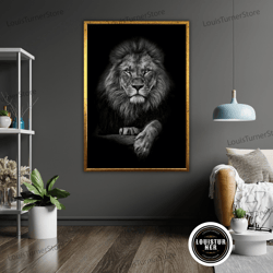 Decorative Wall Art, Noble Lion Art Canvas, Wildlife Wall Decor, Lion Print, Animal Drawing, Nature Inspired
