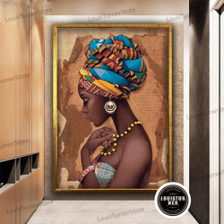 decorative wall art, african woman canvas art, african wall decor, black woman canvas print, ethnic woman painting, woma
