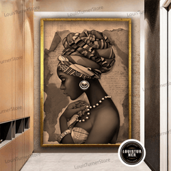 decorative wall art, african woman canvas art, black woman with scarf art, african wall decor, black woman canvas print,