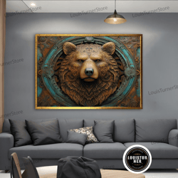 decorative wall art, angry bear painting, brown bear canvas, big bear print, wild animal painting for home and office, a