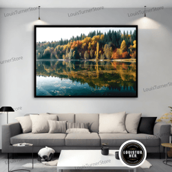 decorative wall art, autumn lake landscape canvas art, autumn landscape wall poster, lake landscape wall art, autumn can