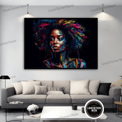 Decorative Wall Art, Beatiful Black Woman Canvas Painting, African Colorful Woman Canvas ,Ethnic Woman Wall Art, African